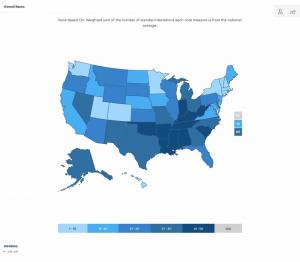 Saskaņā ar pētījumu kartē ir parādīti veselīgākie un vismazāk veselīgākie ASV štati